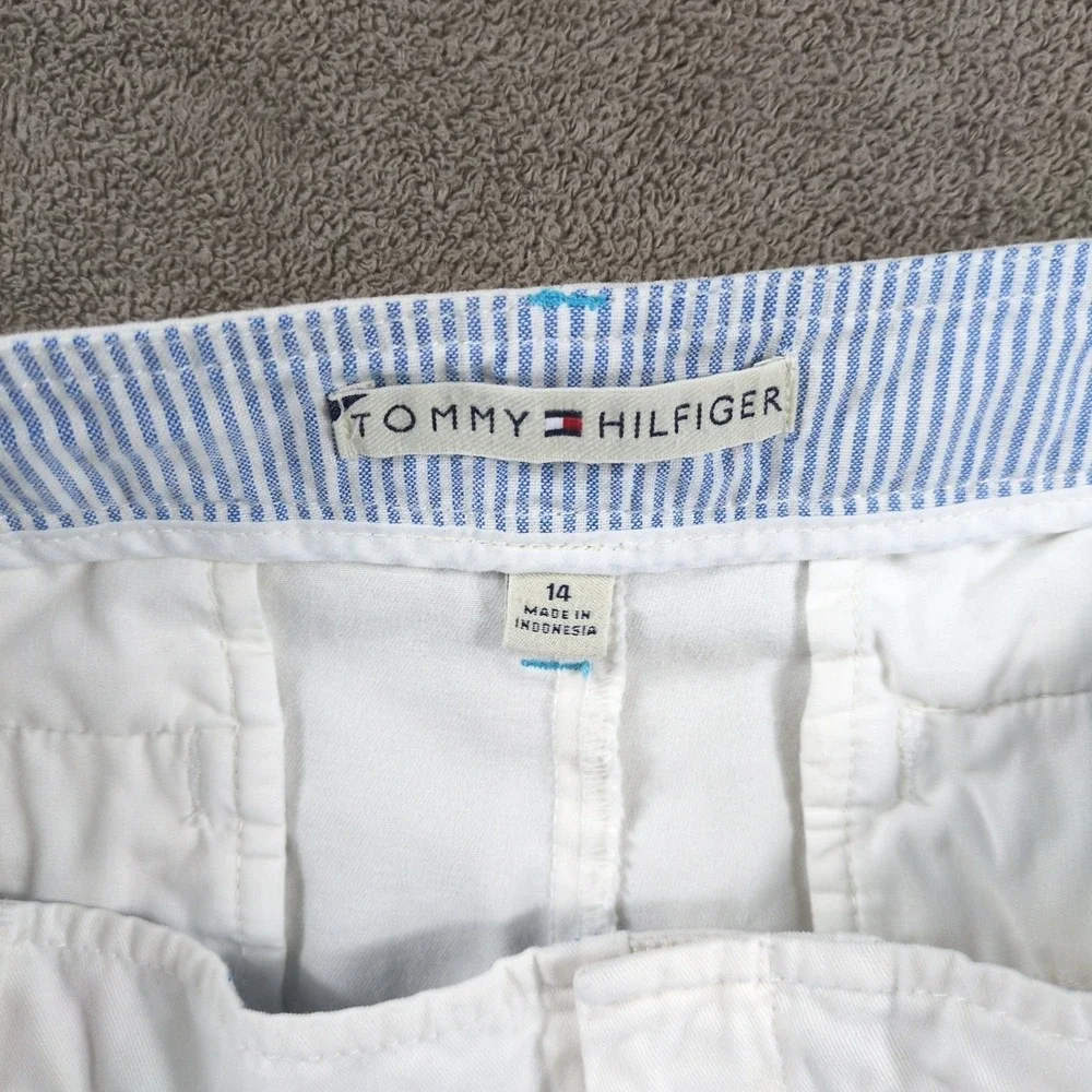 Tommy Hilfiger Chino Shorts Womens 14 White 100% Cotton Mid Rise Summer Casual‎
